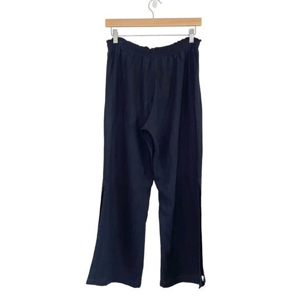 NWT Johnny Was Jade Linen Smocked Waist Slit Hem Pull On Pant Navy FLAWED AS IS - Picture 2 of 15